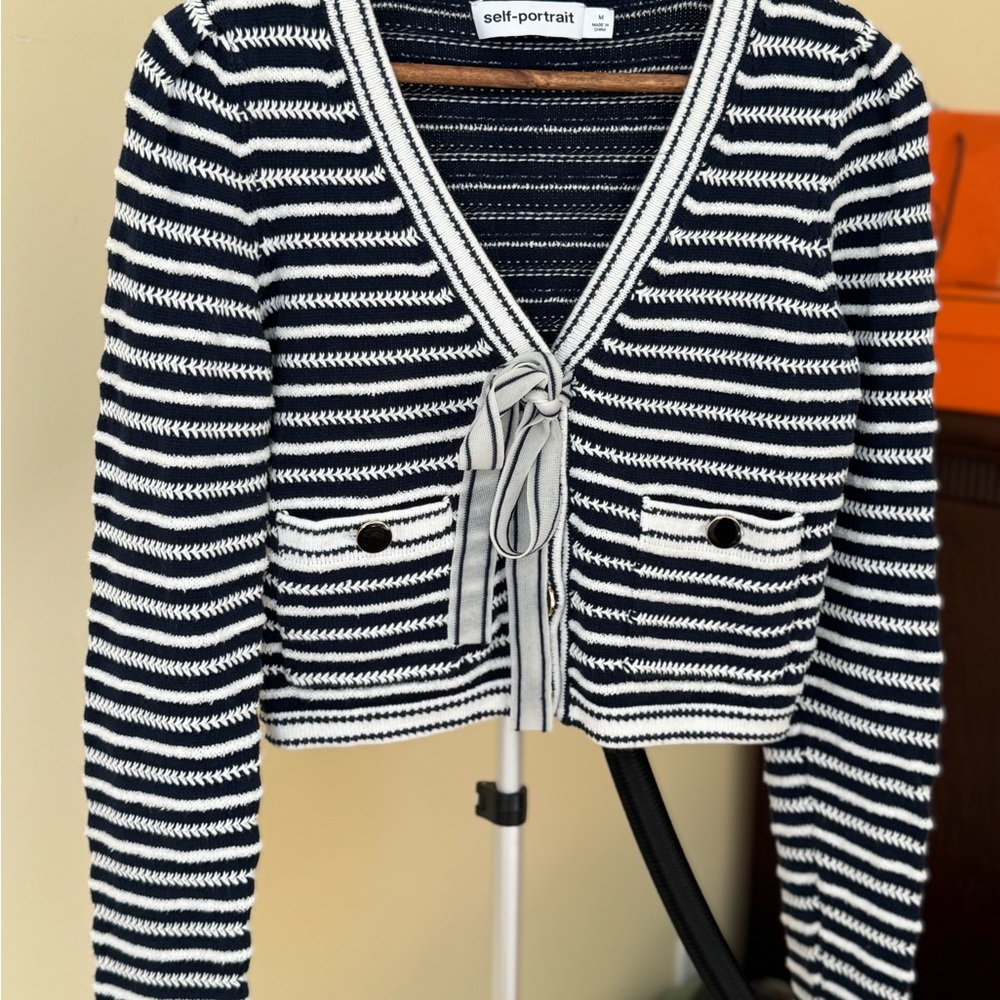 NWOTSelf-Portrait Navy and White Knit Cardigan $598